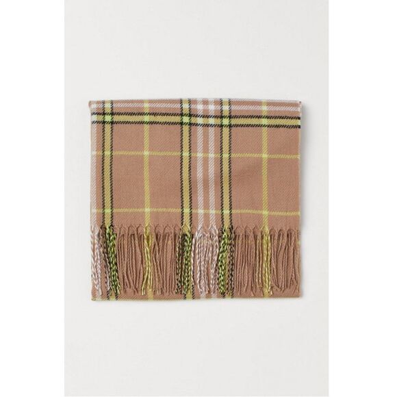 H&M Jacquard-Weave Scarf - Beige/Yellow Checked                              478 - Picture 1 of 6